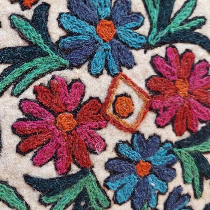 6x4 Badami Double Work Handmade Aari Embroidered Wool Namda Rug - Image 8