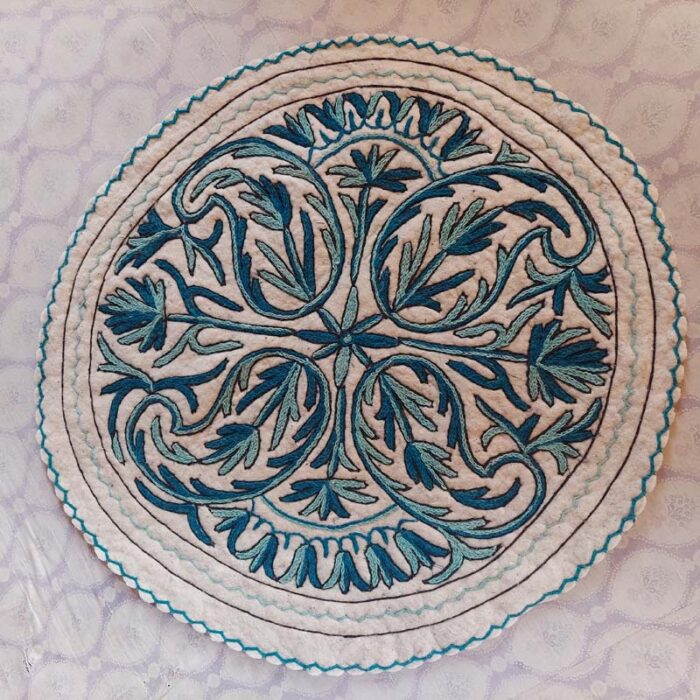 3x3 Blue Handmade Aari Embroidered Namda