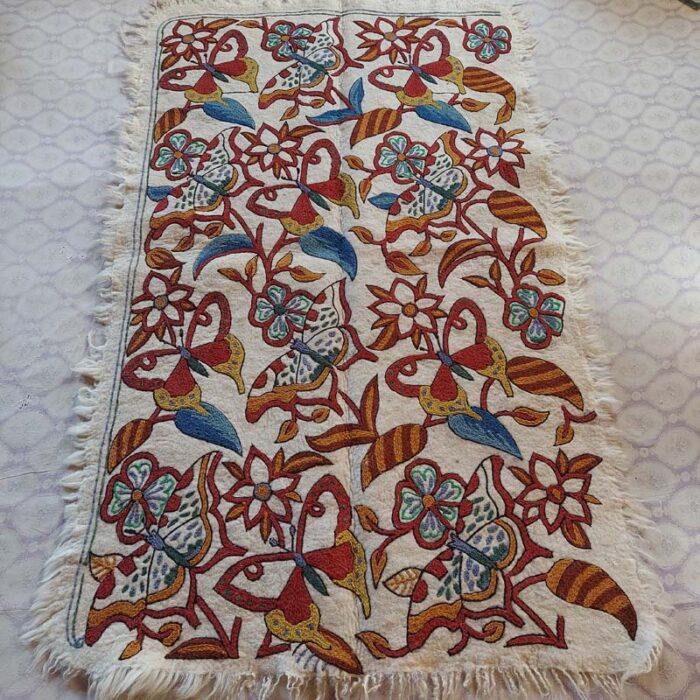 6x4 Butterfly Double Work Handmade Aari Embroidered Wool Namda Rug