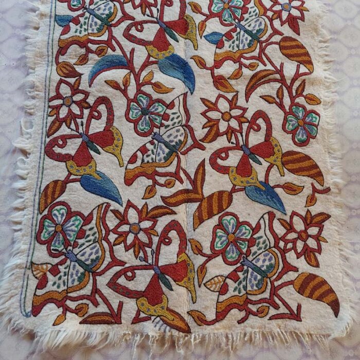 6x4 Butterfly Double Work Handmade Aari Embroidered Wool Namda Rug - Image 3