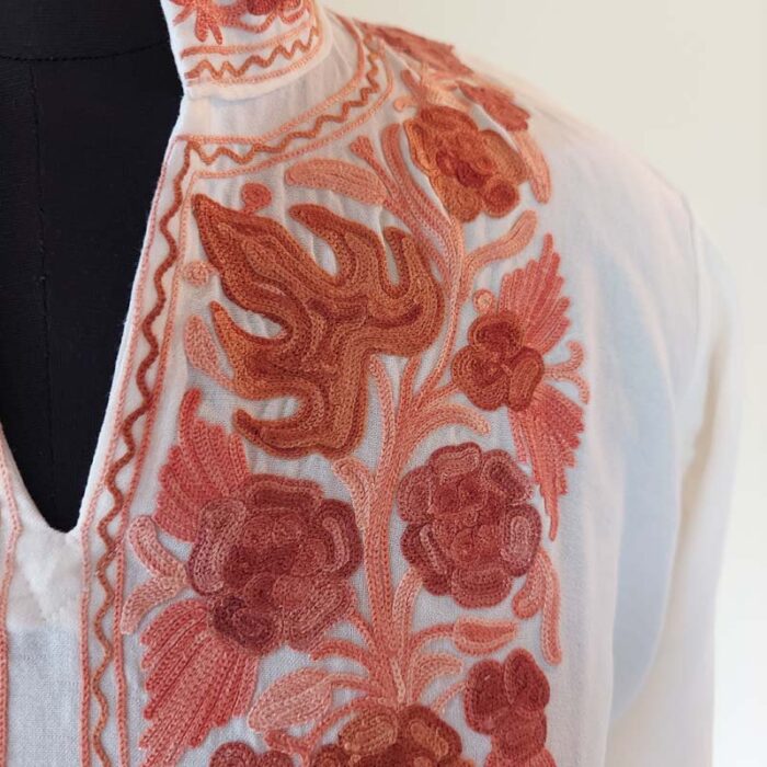 White Harud Summer Kashmiri Aari Work Kurta - Image 3