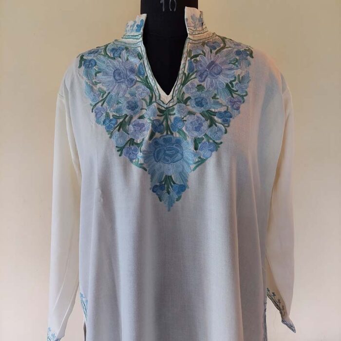 White Summer Kashmiri Aari Work Kurta
