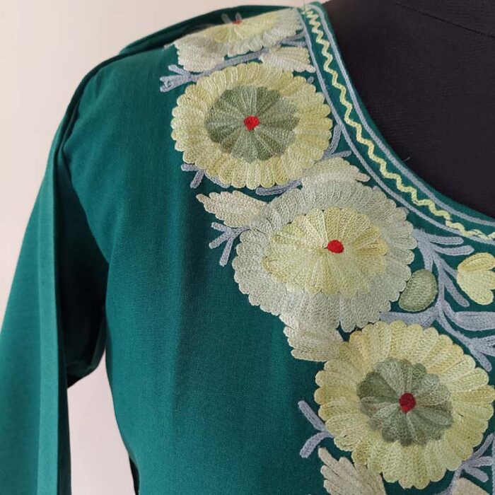 Dark Green Summer Kashmiri Aari Kurta - Image 2