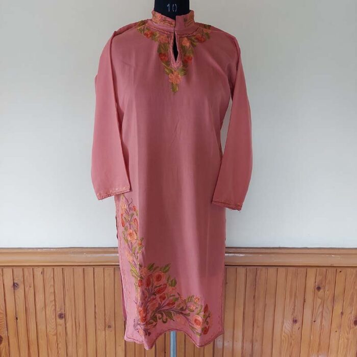 Pink Summer Kashmiri Aari Work Kurta - Image 2