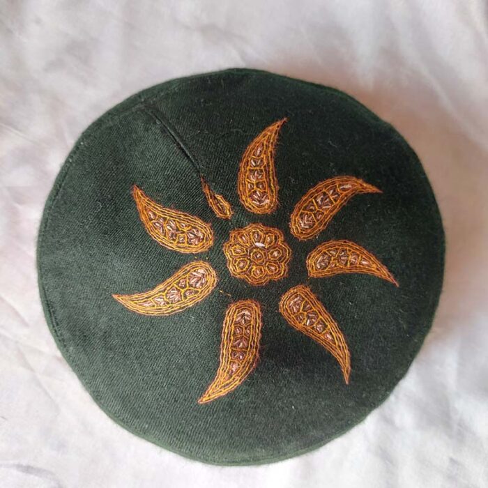 Dark Green Pashmina Hand Sozni Cap - Image 3