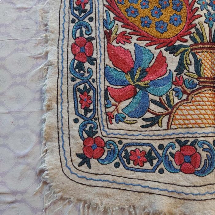 6x4 Shahi Double Work Handmade Aari Embroidered Wool Namda Rug - Image 4