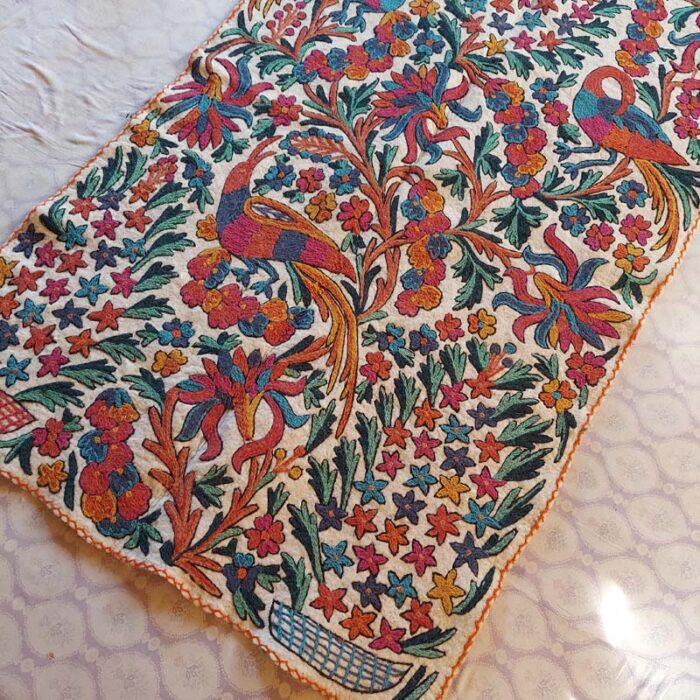 6x4 Peacock Double Work Handmade Aari Embroidered Wool Namda Rug - Image 3