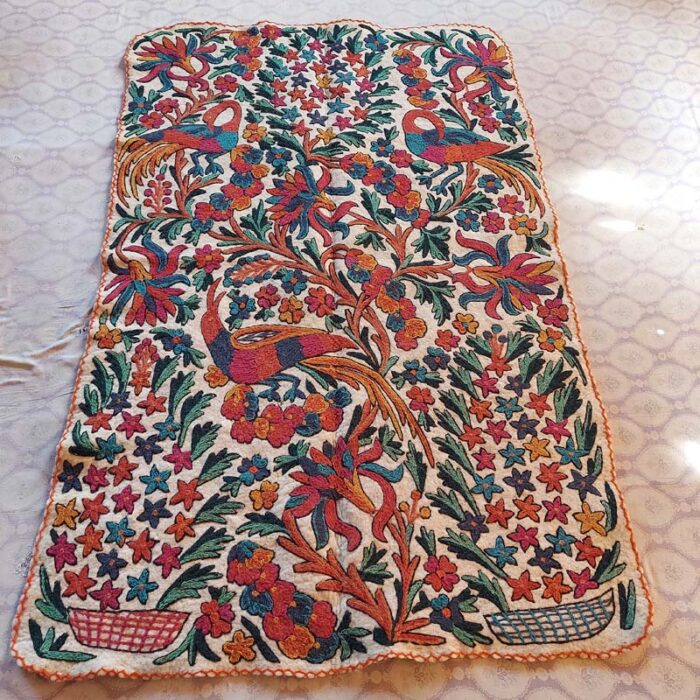 6x4 Peacock Double Work Handmade Aari Embroidered Wool Namda Rug