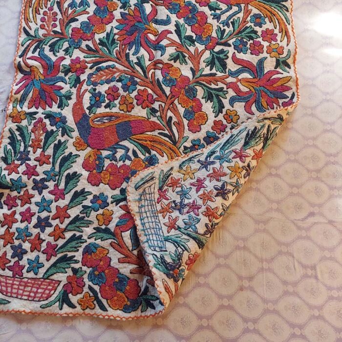6x4 Peacock Double Work Handmade Aari Embroidered Wool Namda Rug - Image 7
