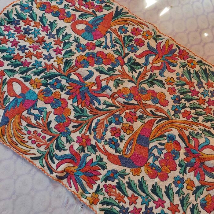 6x4 Peacock Double Work Handmade Aari Embroidered Wool Namda Rug - Image 2