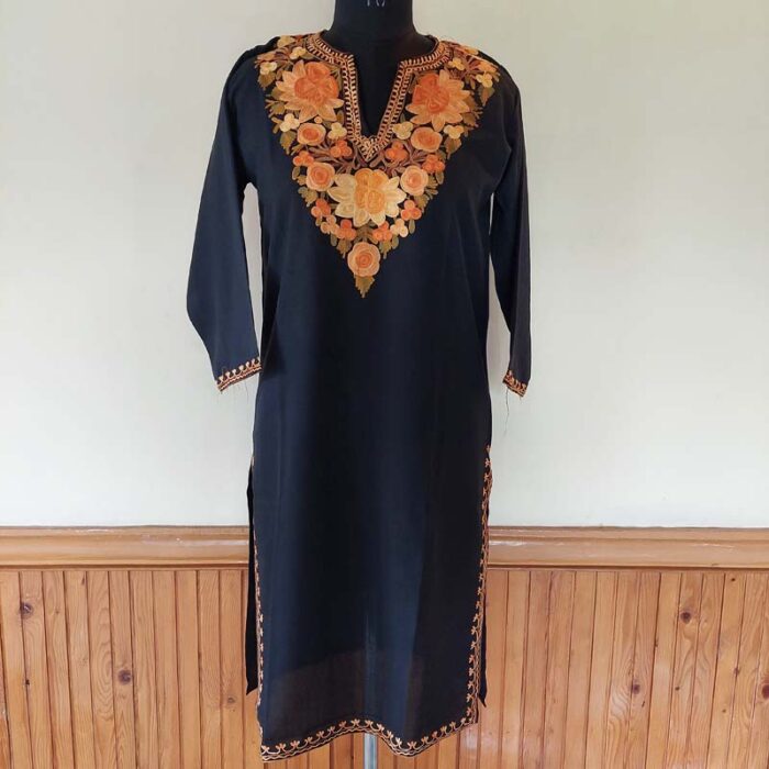 Black Summer Kashmiri Aari Kurta - Image 2