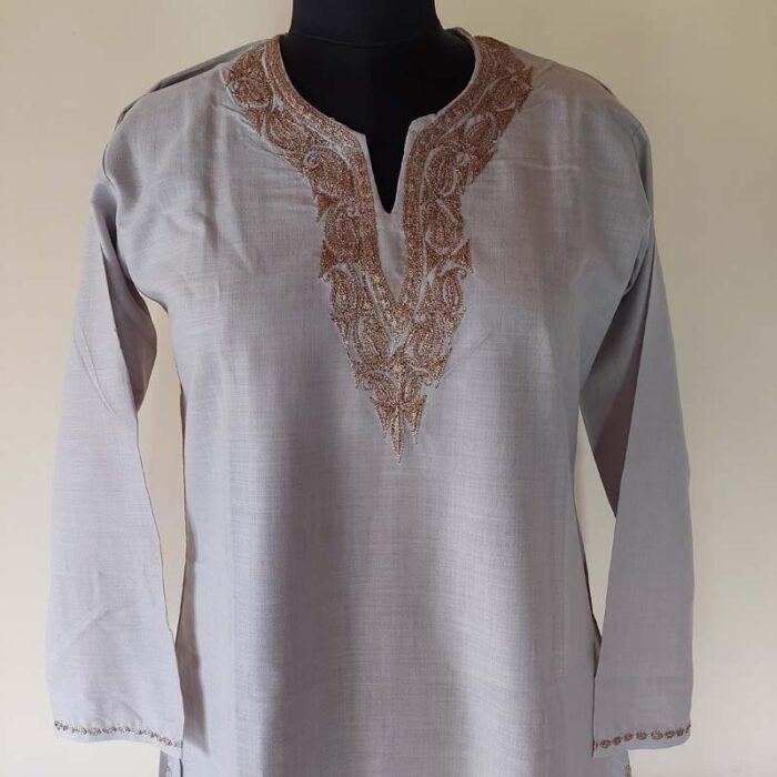 Grey Ruby Cotton Kashmiri Tilla Kurta