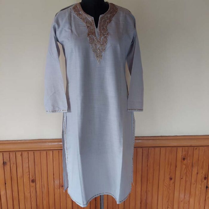 Grey Ruby Cotton Kashmiri Tilla Kurta - Image 2