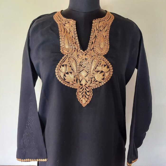 Black Summer Cool Golden Tilla Kurta