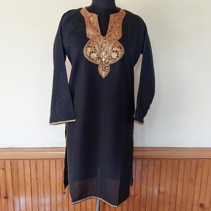 Black Summer Cool Golden Tilla Kurta - Image 2