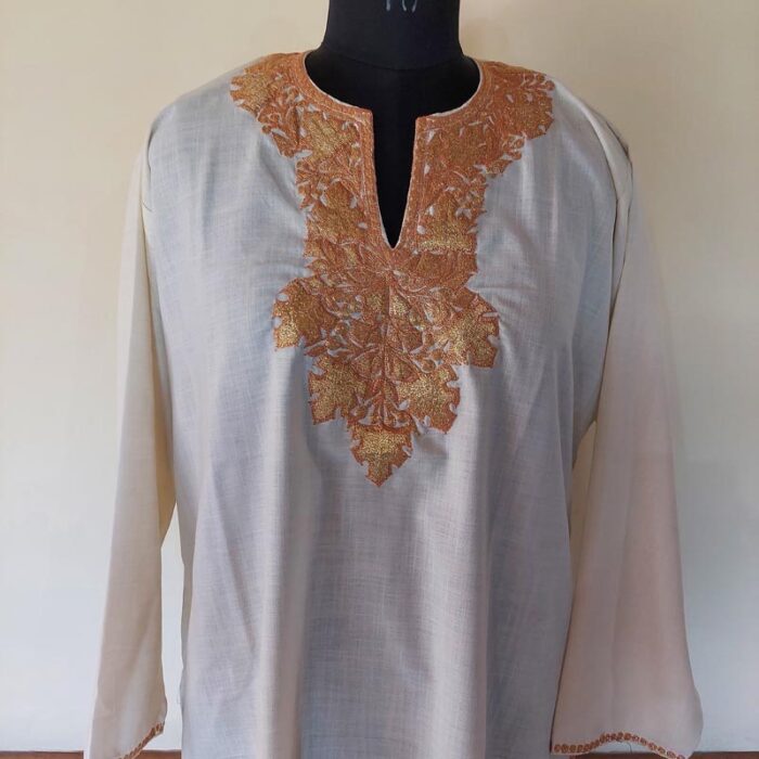 White Ruby Cotton Golden Tilla Kurta