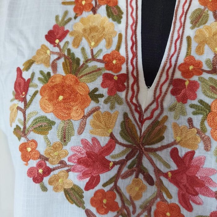 White Summer Short Aari Kurta - Image 2
