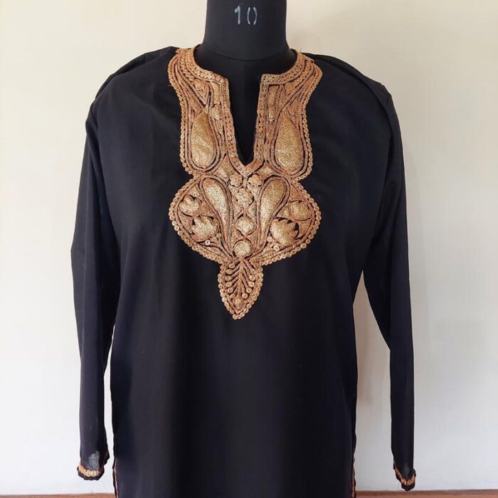 Black Summer Cool Golden Tilla Work Kurta