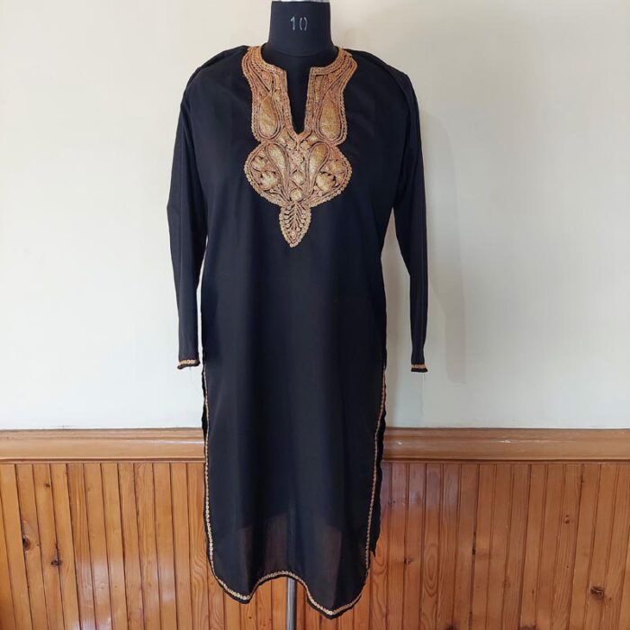 Black Summer Cool Golden Tilla Work Kurta - Image 3