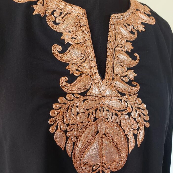 Black Summer Cool Bronze Tilla Work Kurta - Image 3