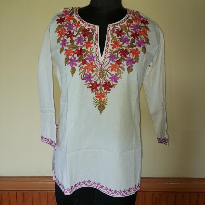 White Shahi Summer Short Aari Kurta