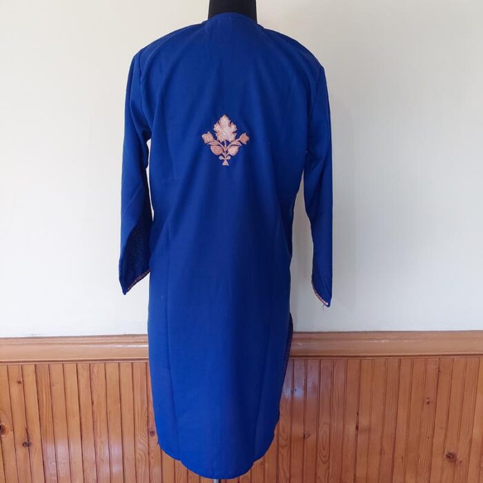 Dark Blue Summer Cool Golden Tilla Work Kurta - Image 4