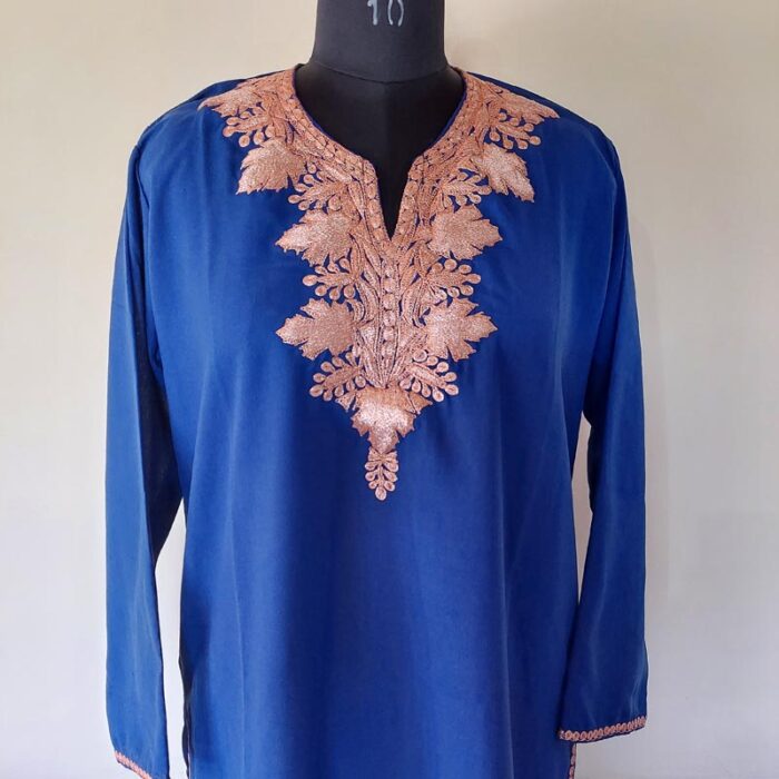 Dark Blue Summer Cool Golden Tilla Work Kurta