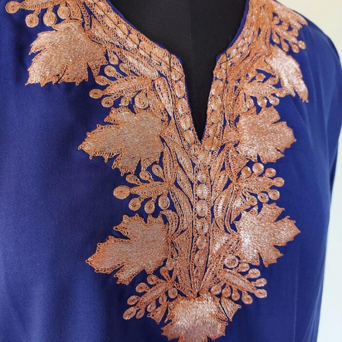 Dark Blue Summer Cool Golden Tilla Work Kurta - Image 2