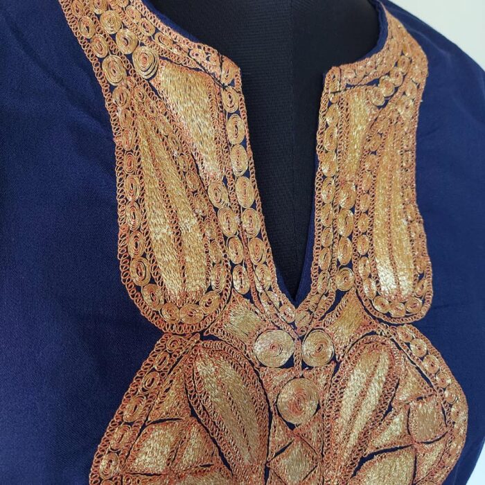Dark Blue Summer Cool Tilla Work Kurta - Image 3