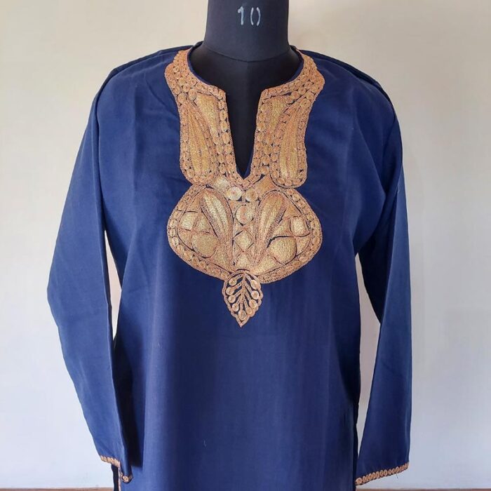Dark Blue Summer Cool Tilla Work Kurta