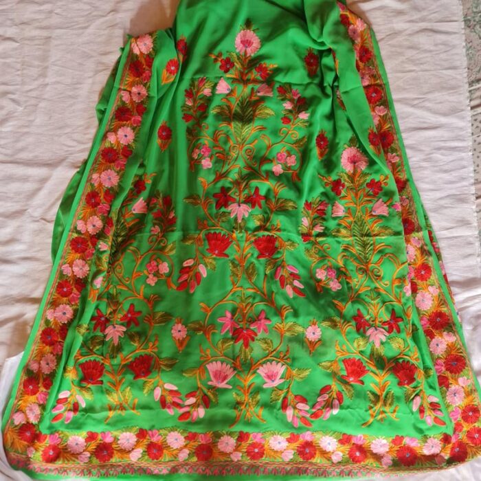 Green Georgette Kashmiri Aari Saree
