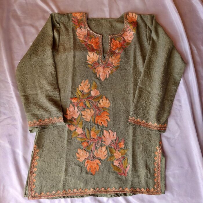 Green Crush Cotton Short Aari Kurta