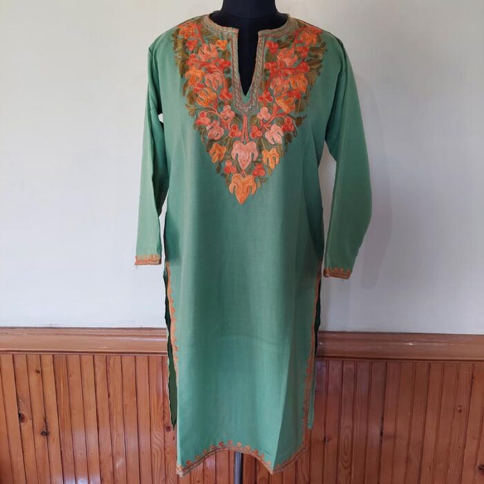 Light Green Chinari Summer Cool Aari Kurta - Image 2