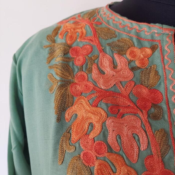 Light Green Chinari Summer Cool Aari Kurta - Image 3