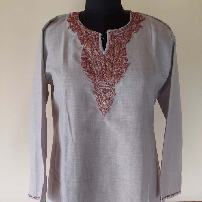 Grey Ruby Cotton Kashmiri Tilla Work Kurta