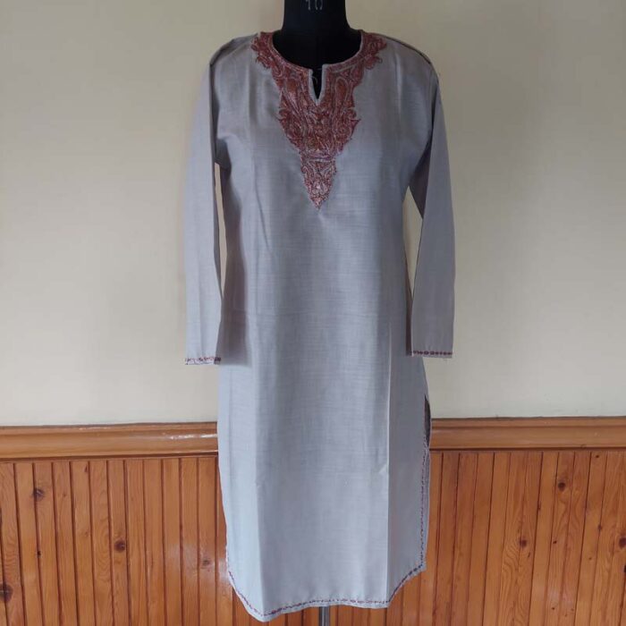 Grey Ruby Cotton Kashmiri Tilla Work Kurta - Image 2