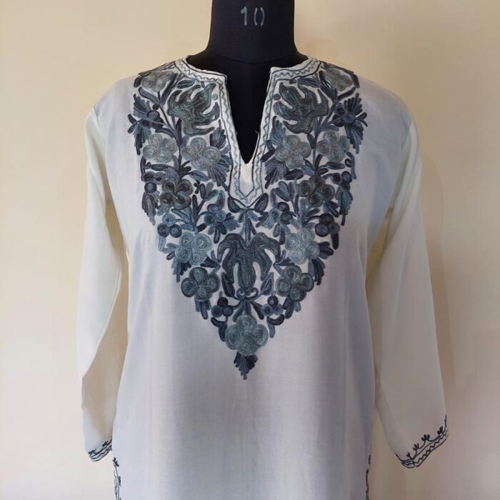 White Summer Cool Aari Kurta Top