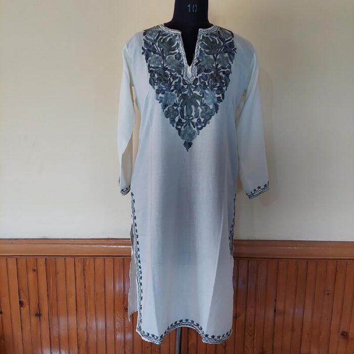 White Summer Cool Aari Kurta Top - Image 2