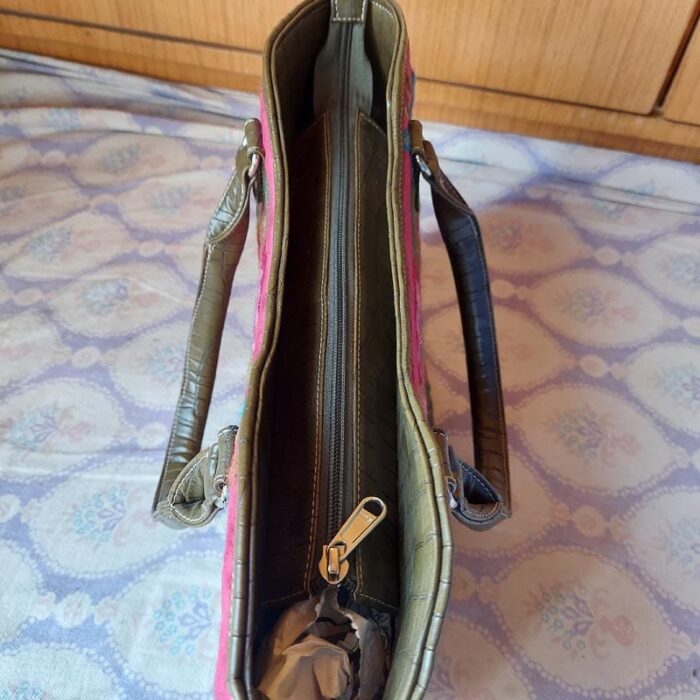 Maroon Brown Hand Aari Work HandBag - Image 2