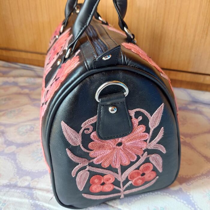 Black HandBag with Light Maroon Aari Work - Image 2