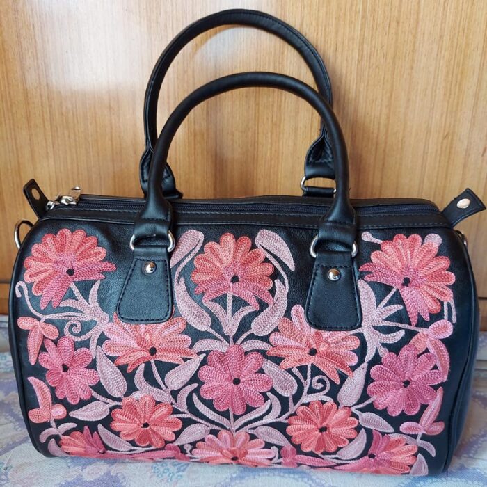 Black HandBag with Light Maroon Aari Work