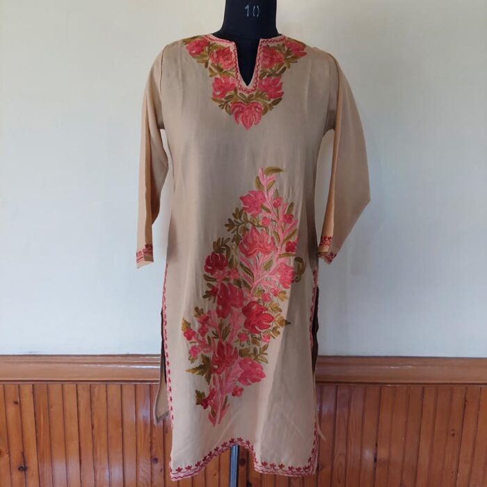 Light Mustard Summer Cool Aari Kurta Top - Image 3