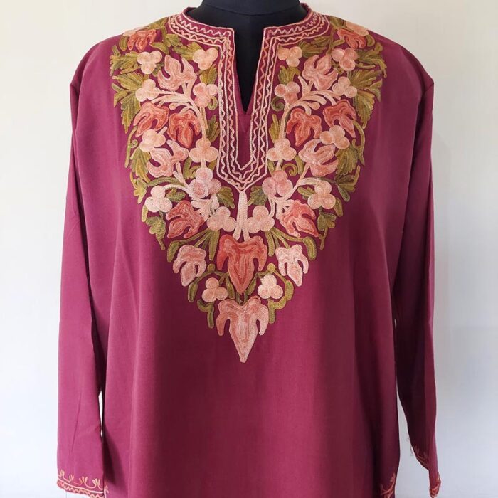 Maroon Chinari Summer Cool Aari Kurta