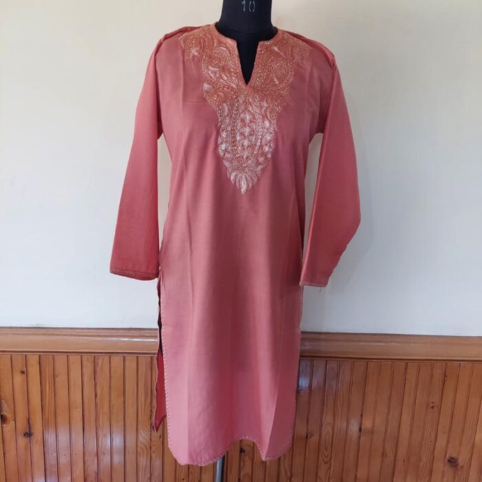 Light Pink Summer Cool Tilla Work Kurta - Image 2