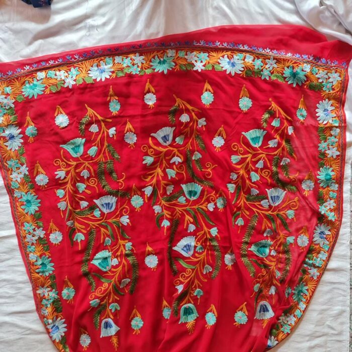 Red Georgette Kashmiri Aari Saree