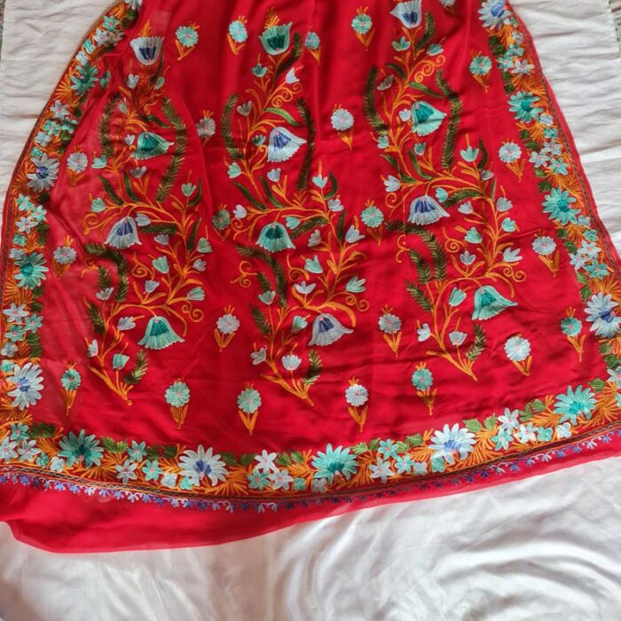 Red Georgette Kashmiri Aari Saree - Image 2