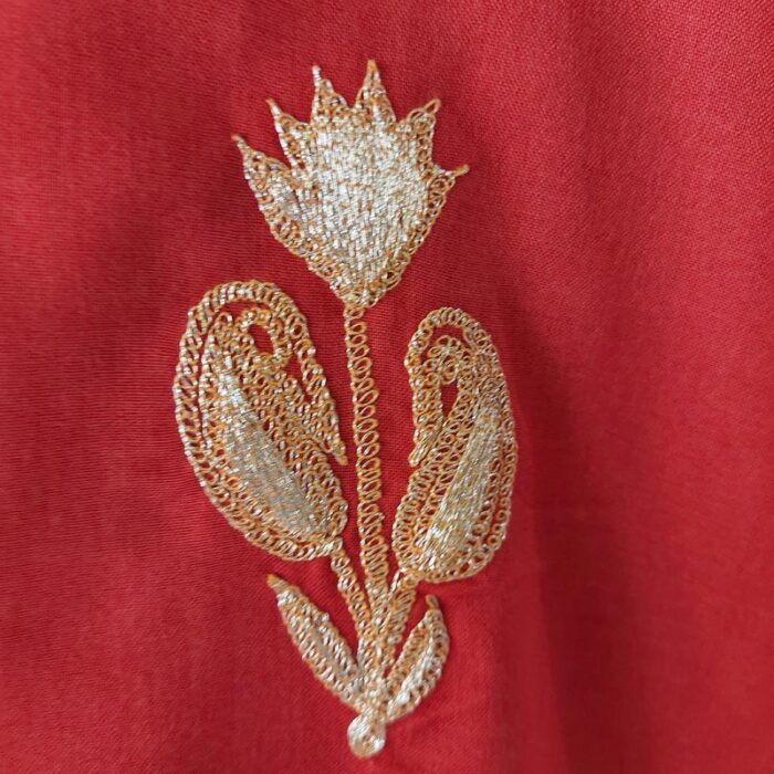 Red Summer Cool Golden Tilla Kurta - Image 5