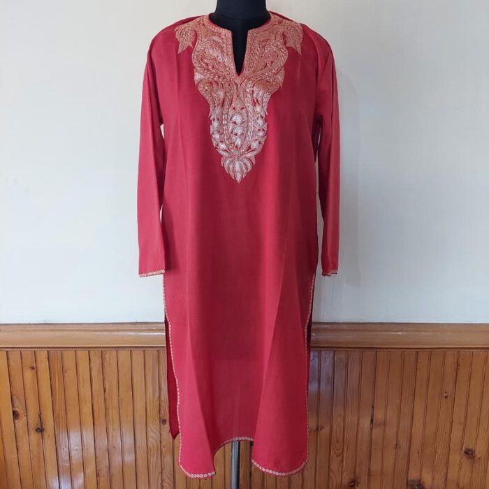 Red Summer Cool Golden Tilla Kurta - Image 2