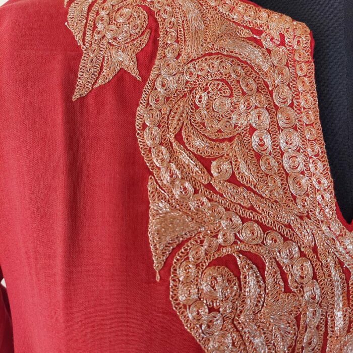 Red Summer Cool Golden Tilla Kurta - Image 3