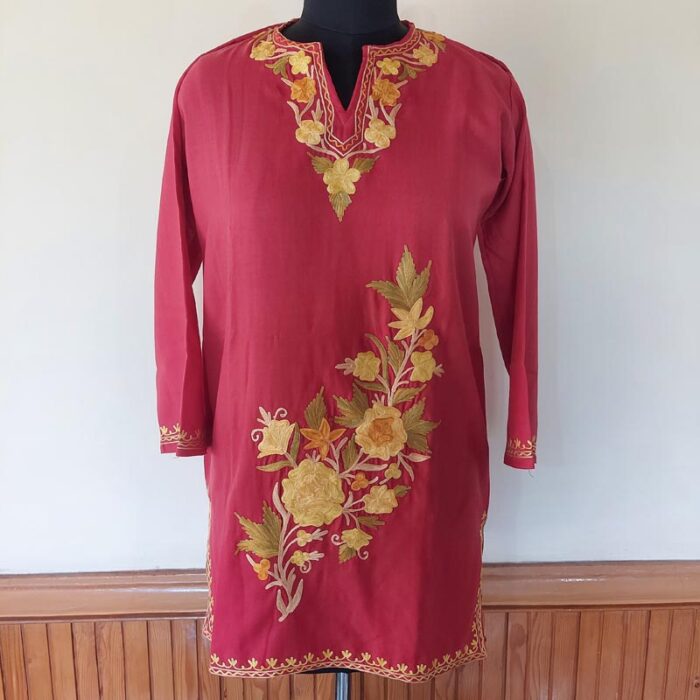 Red Summer Cool Short Aari Kurta